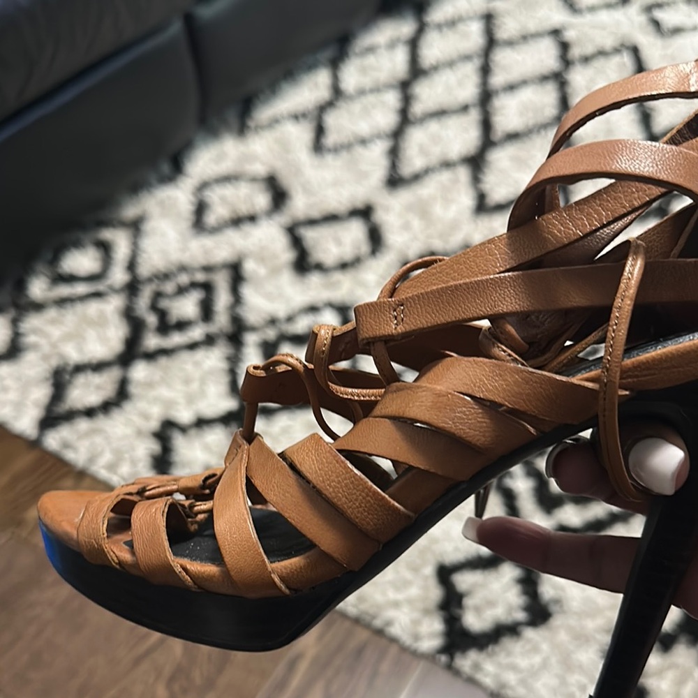 Trouve Tan Strappy Heels with Cage Design